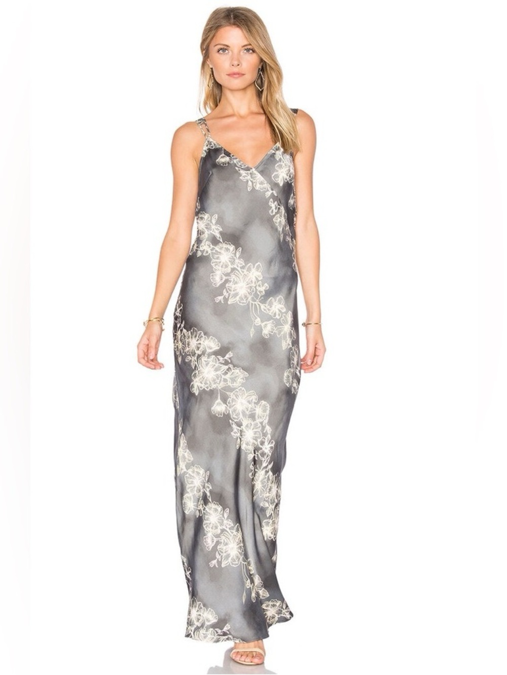 Free People Cassie Girl Slip Dress Grey Combo Floral Maxi Size Medium